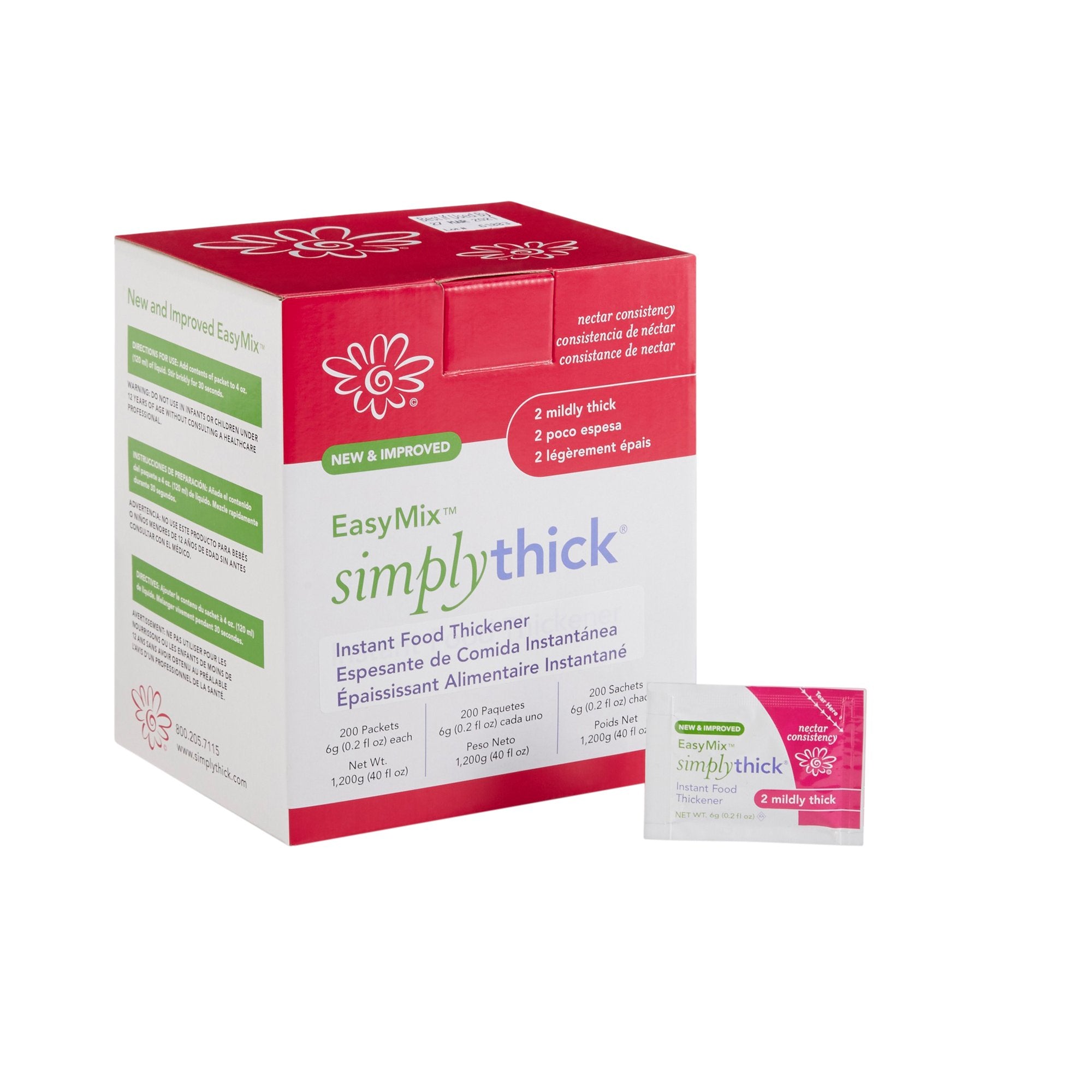 Simply Thick - Food and Beverage Thickener SimplyThick® Easy Mix 6 Gram Individual Packet Unflavored Gel IDDSI Level 2 Mildly Thick [200/BX]