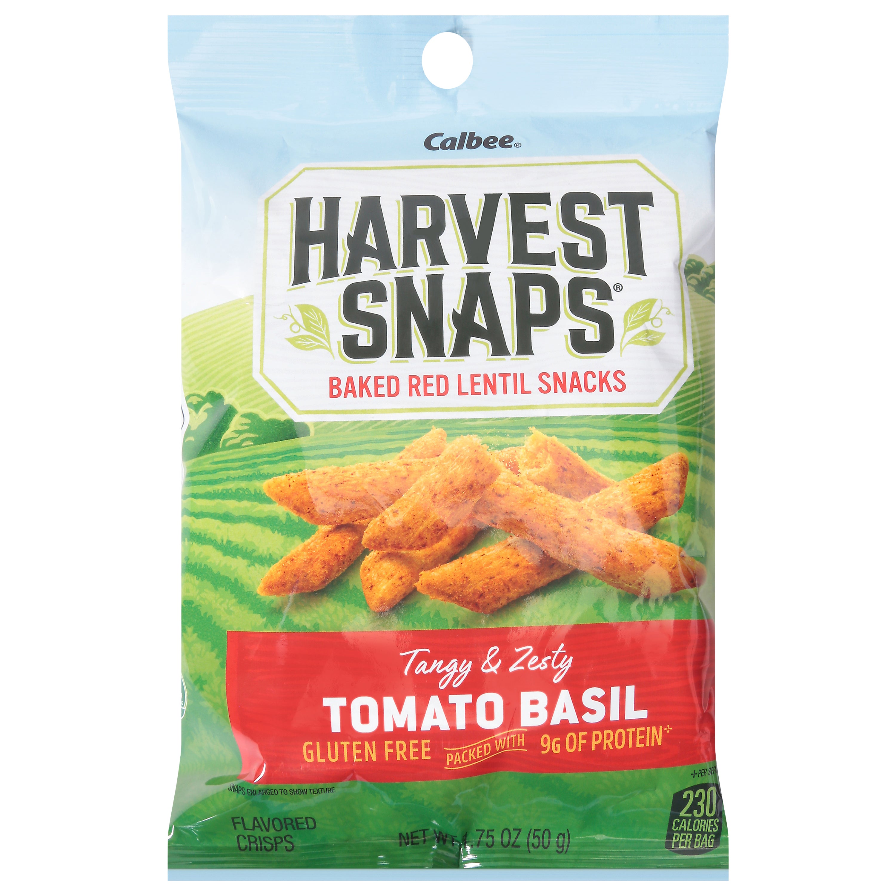 Harvest Snaps Baked Red Lentil Snacks Tangy & Zesty Tomato Basil Flavored Crisps - Pack of 8 - 1.75 oz