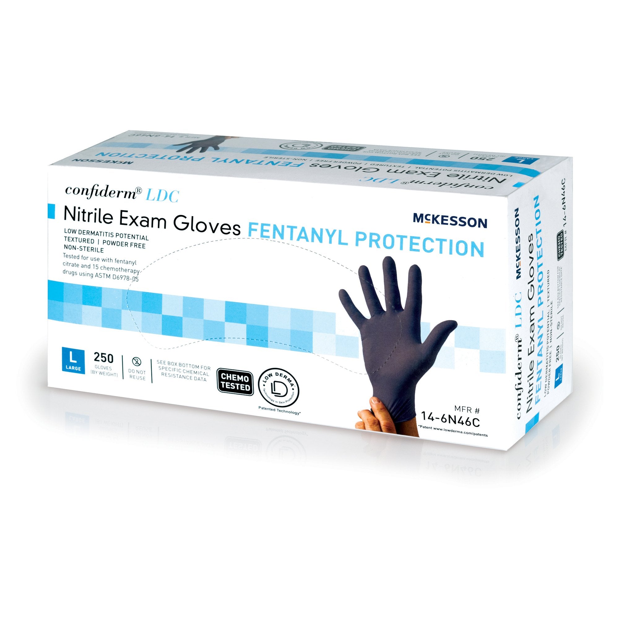 McKesson Brand - Exam Glove McKesson Confiderm® LDC Large NonSterile Nitrile Standard Cuff Length Fully Textured Blue Chemo Tested / Fentanyl Tested [250/BX]