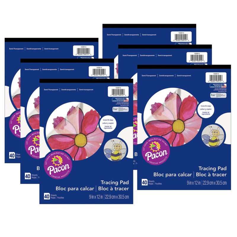 PRANG - Tracing Paper Pad, Translucent, 9" x 12", 40 Sheets, Pack of 6