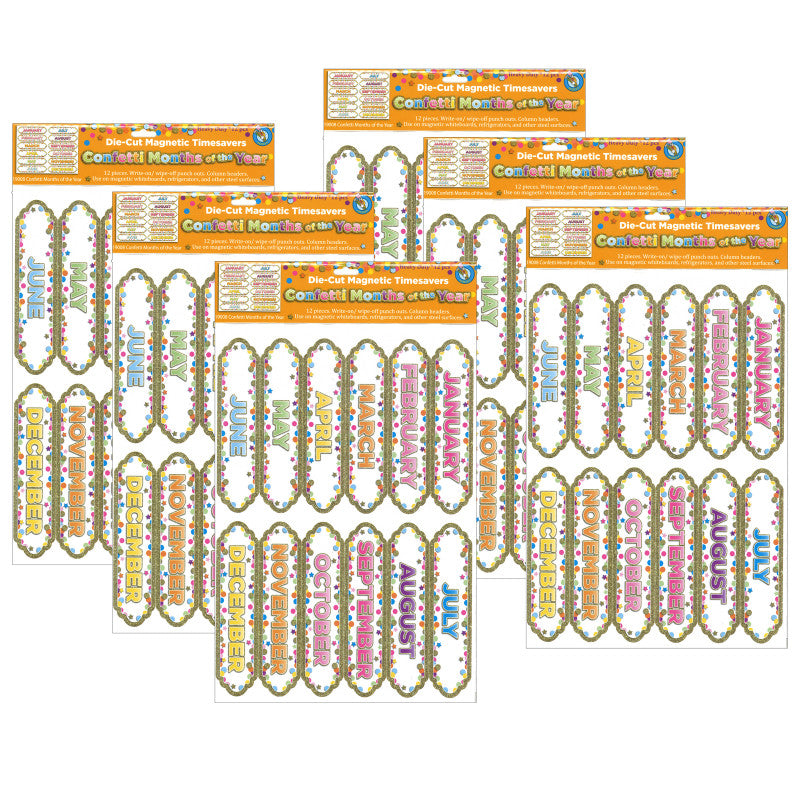 ASHLEY PRODUCTIONS - Magnetic Die-Cut Timesavers & Labels, Confetti Months of the Year, 12 Per Pack, 6 Packs