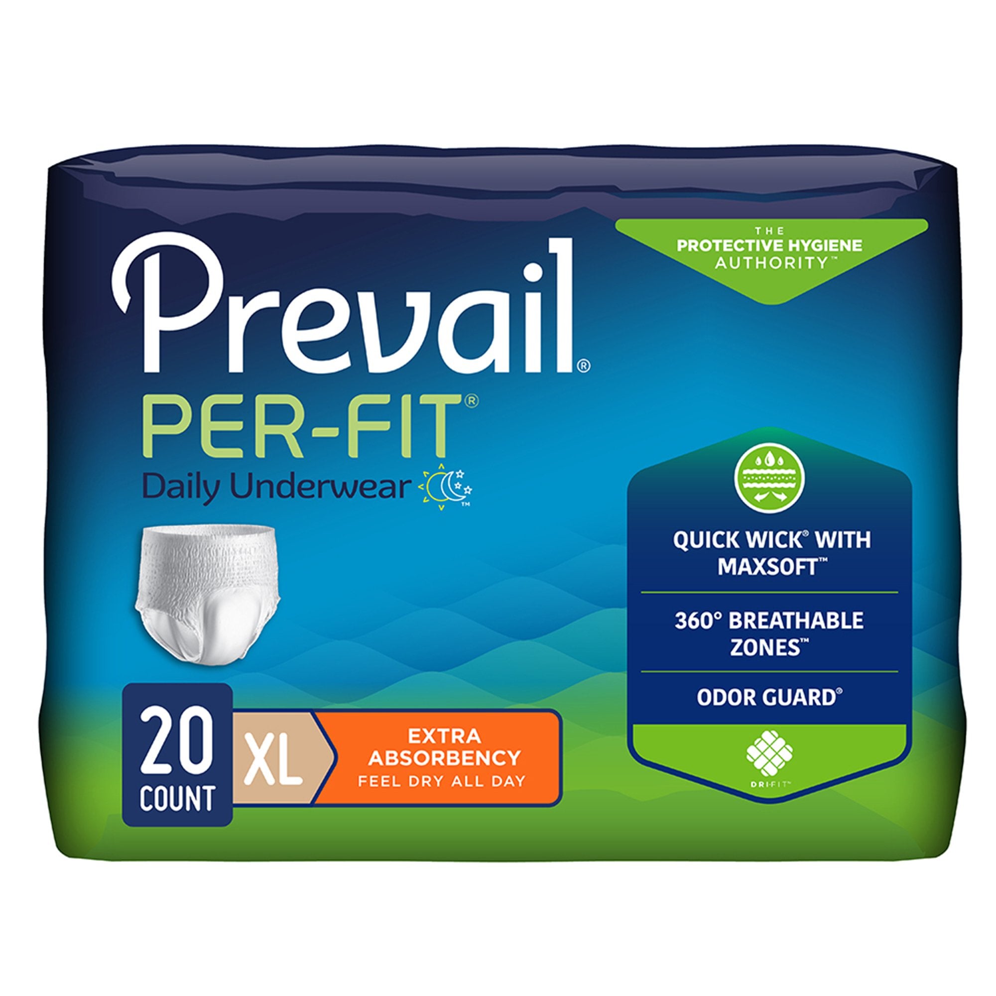 First Quality - Unisex Adult Absorbent Underwear Prevail® Per-Fit® Extra Pull On with Tear Away Seams X-Large Disposable Heavy Absorbency [20/PK]