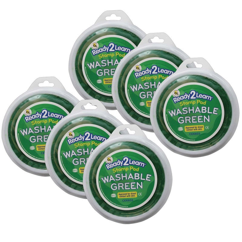 READY 2 LEARN - Jumbo Circular Washable Stamp Pad - Green - 5.75" dia. - Pack of 6
