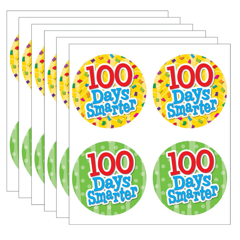 TEACHER CREATED RESOURCES - 100 Days Smarter Wear 'Em Badges, Self-Adhesive, 32 Per Pack, 6 Packs
