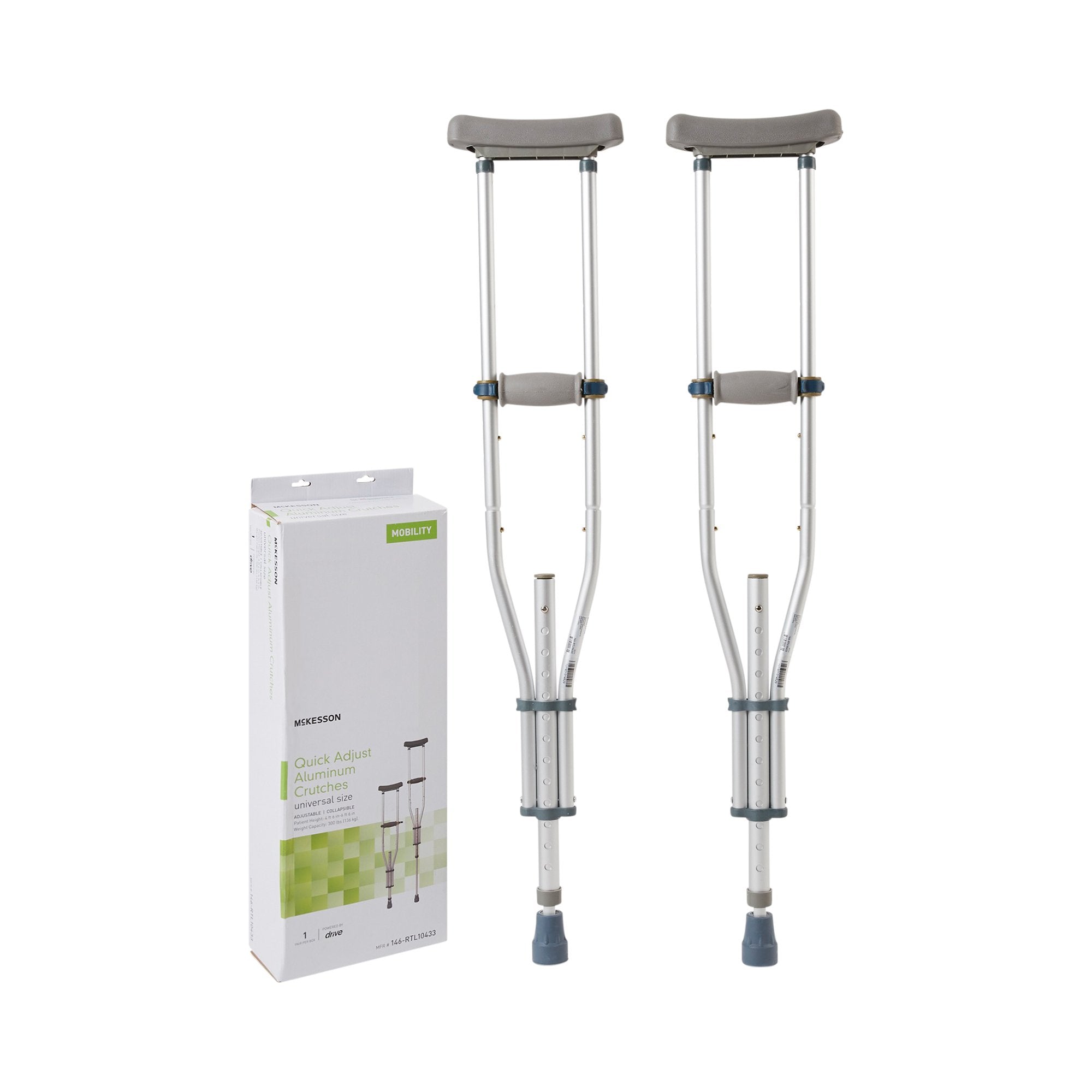 McKesson Brand - Underarm Crutches McKesson Youth / Adult / Tall Adult 4 Foot 6 Inch to 6 Foot 6 Inch User Height Aluminum Frame 300 lbs. Weight Capacity [8/CS]