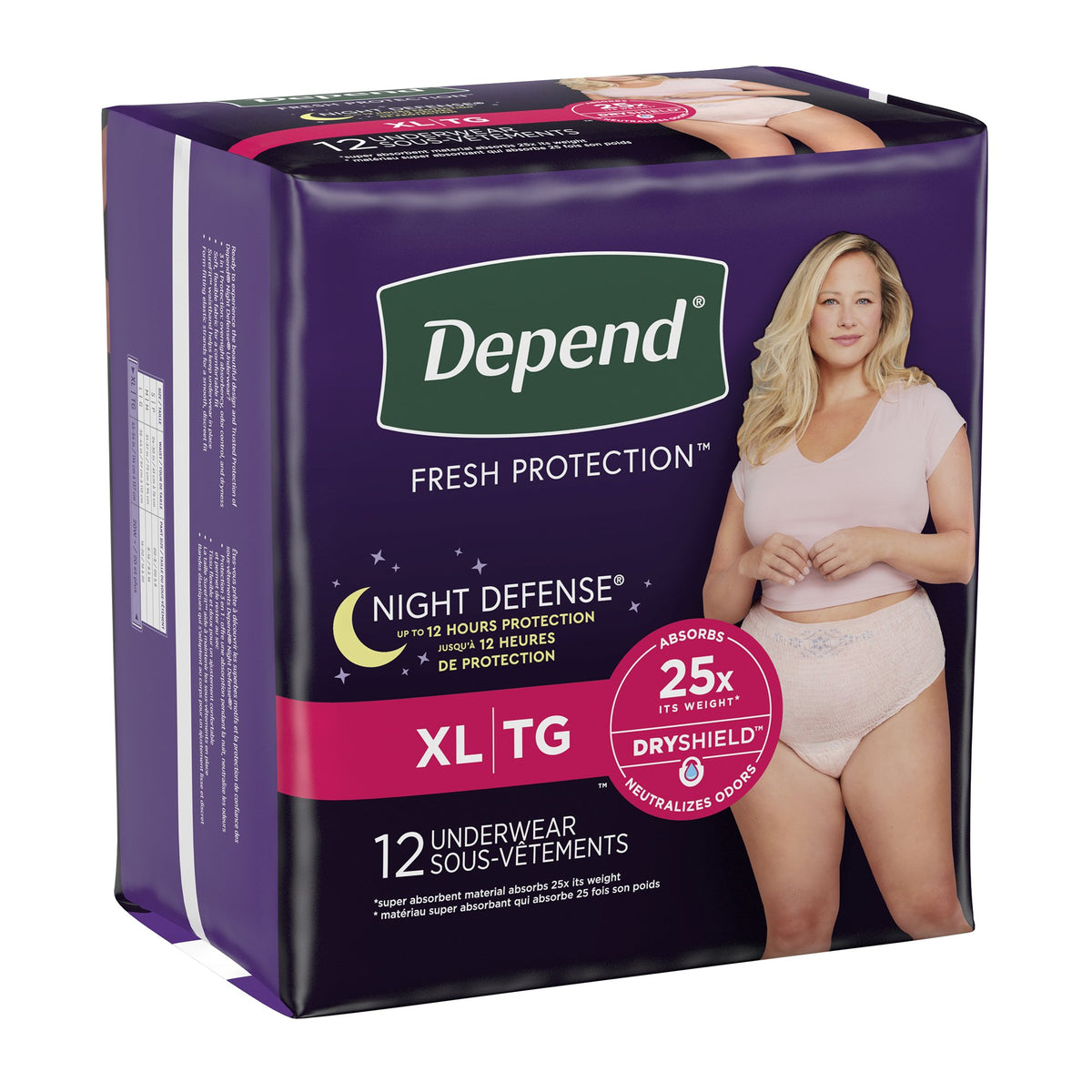 Kimberly Clark - Female Adult Absorbent Underwear Depend® Night Defense® Waistband Style X-Large Disposable Heavy Absorbency [12/PK]