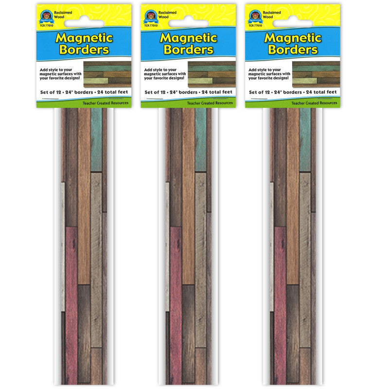 TEACHER CREATED RESOURCES - Reclaimed Wood Design Magnetic Border, 24 Feet Per Pack, 3 Packs