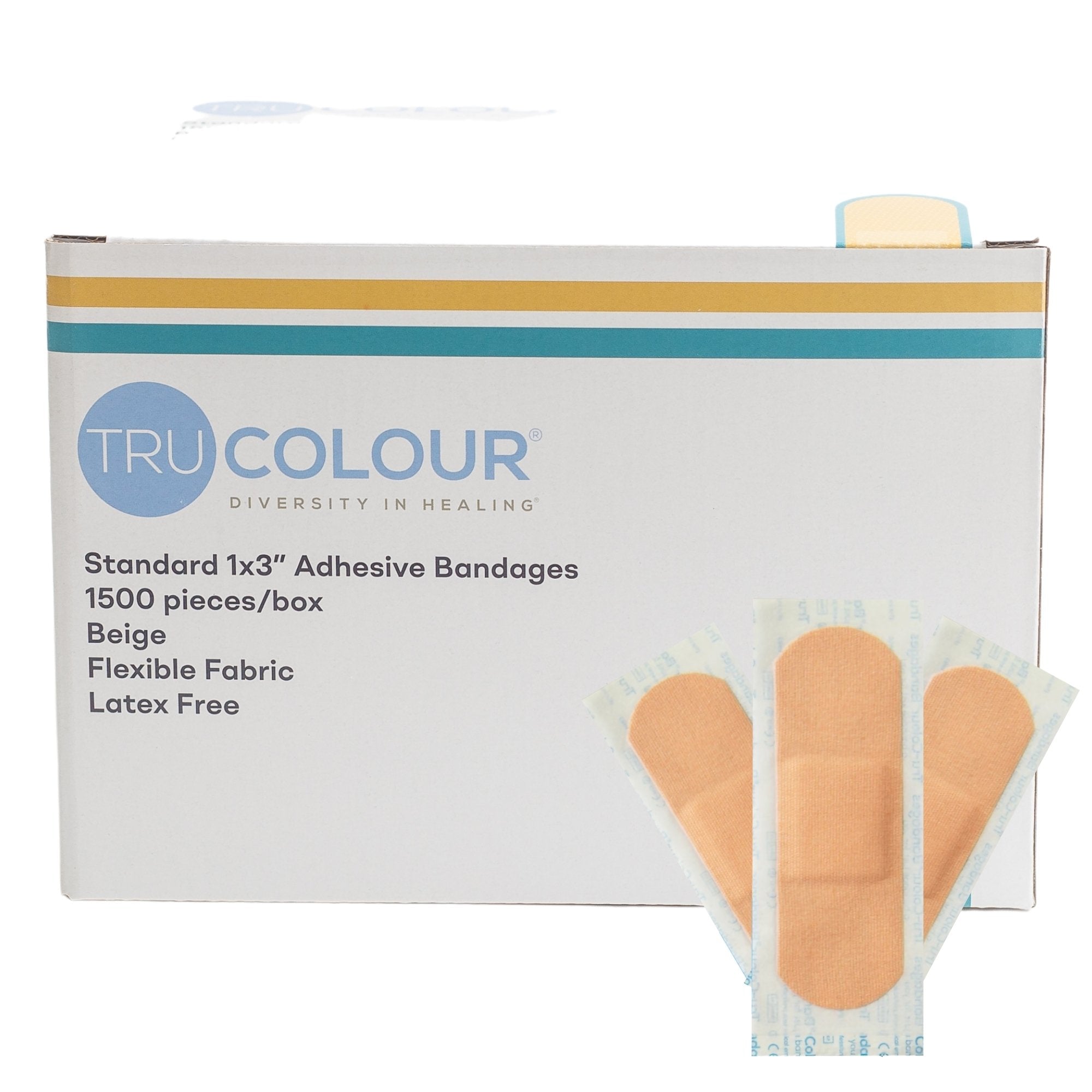Tru-Colour Products LLC - Adhesive Strip Tru-Colour® 1 X 3 Inch Fabric Rectangle Beige Sterile [1500/BX]