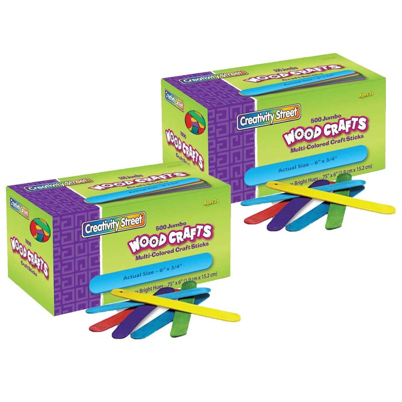 CREATIVITY STREET - Jumbo Craft Sticks, Bright Hues Assorted, 6" x 0.75", 500 Pieces Per Pack, 2 Packs