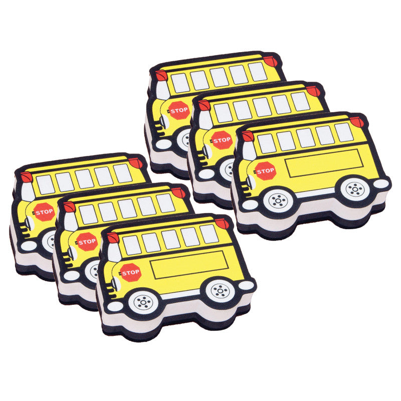 ASHLEY PRODUCTIONS - Magnetic Whiteboard Eraser, School Bus, Pack of 6