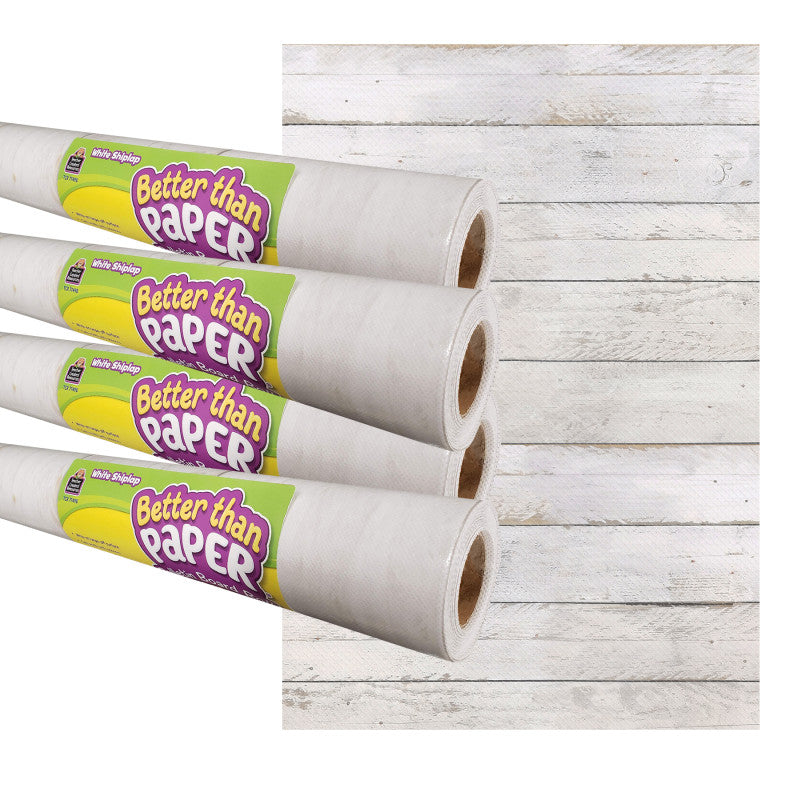 TEACHER CREATED RESOURCES - White Shiplap Better Than Paper Bulletin Board Roll, 4' x 12', Pack of 4