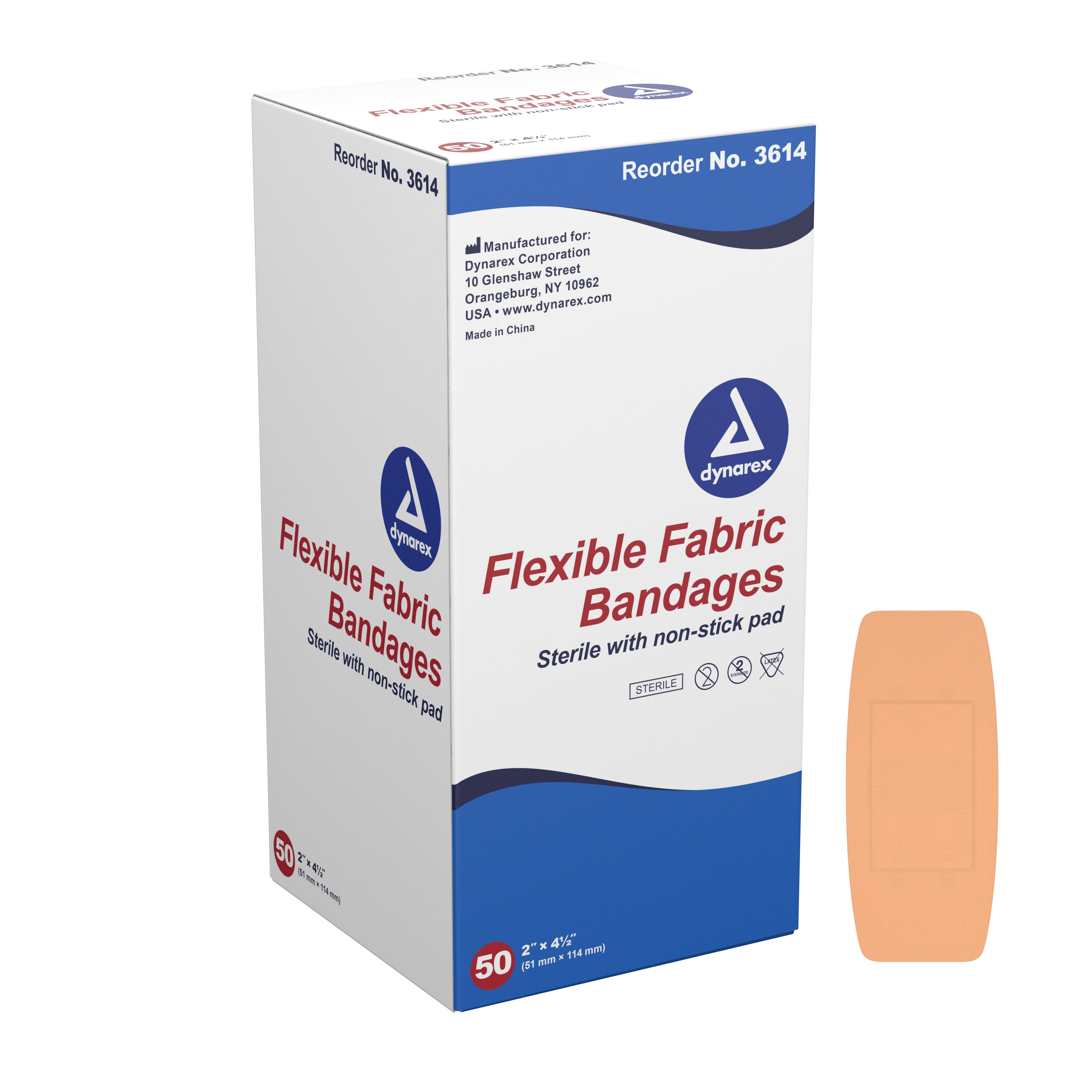 Dynarex - Adhesive Strip Dynarex® 2 X 4-1/2 Inch Fabric Rectangle Tan Sterile [50/BX]