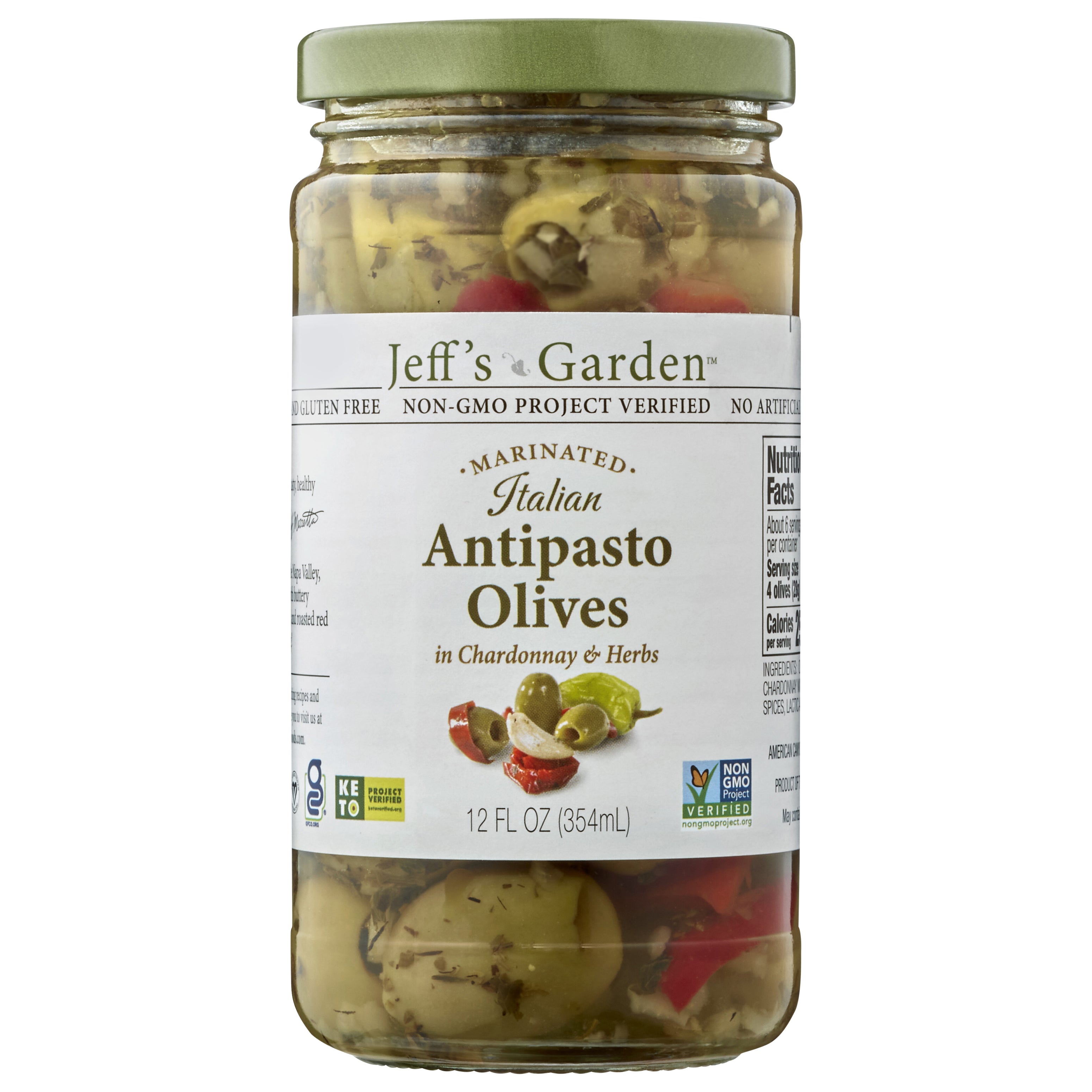 Jeff's Garden Italian Antipasto Olives with Chardonnay & Herbs - Case of 6 - 12 fl oz