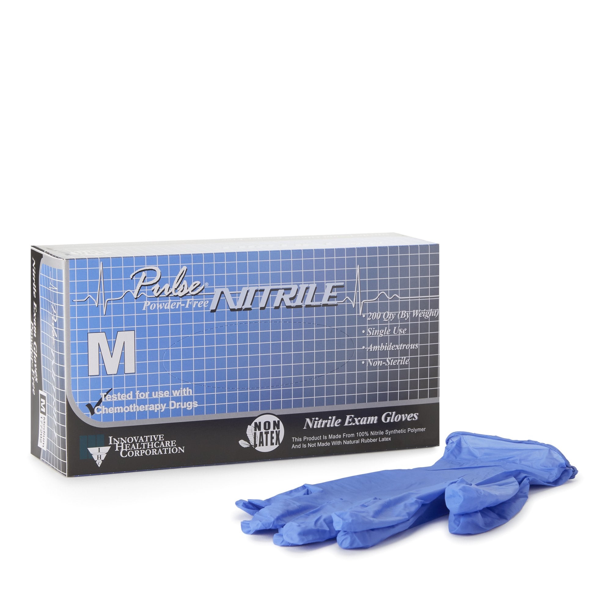 Innovative Healthcare Corp - Exam Glove Pulse® Nitrile Medium NonSterile Nitrile Standard Cuff Length Textured Fingertips Aqua Blue Chemo Tested / Fentanyl Tested [200/BX]