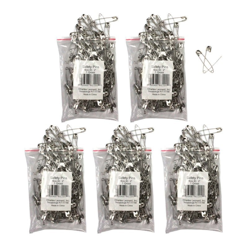 CHARLES LEONARD - Safety Pins 2", 144 Per Pack, 5 Packs