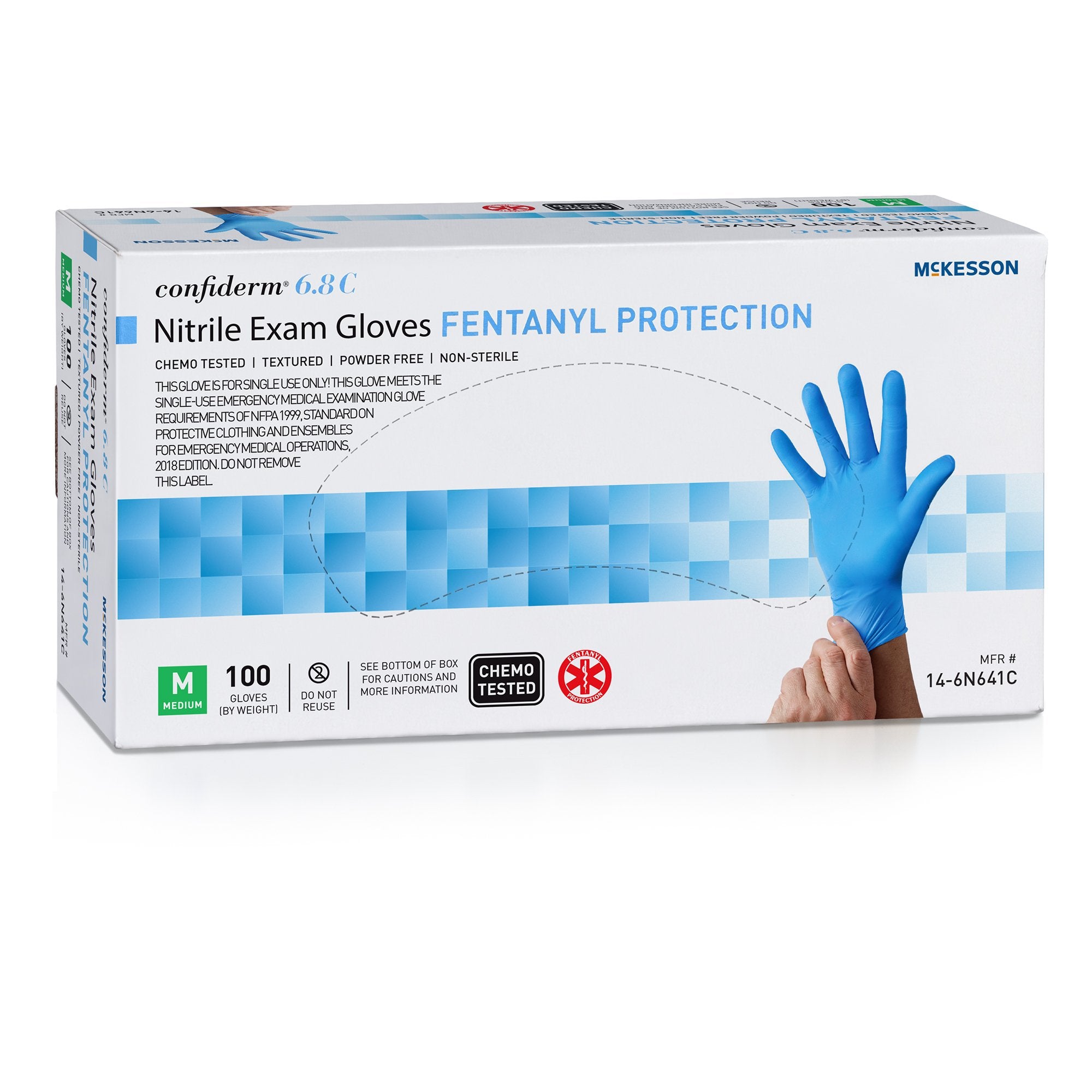 McKesson Brand - Exam Glove McKesson Confiderm® 6.8C Medium NonSterile Nitrile Standard Cuff Length Fully Textured Blue Chemo Tested / Fentanyl Tested [100/BX]