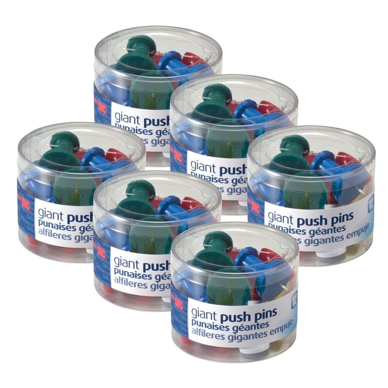 OFFICEMATE - Giant Push Pins, 12 Per Pack, 6 Packs