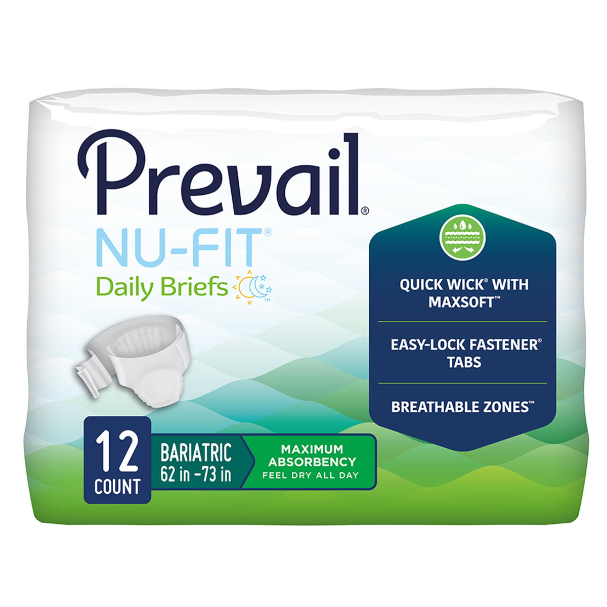 First Quality - Unisex Adult Incontinence Brief Prevail® Nu-Fit® 2X-Large Disposable Heavy Absorbency [12/BG]