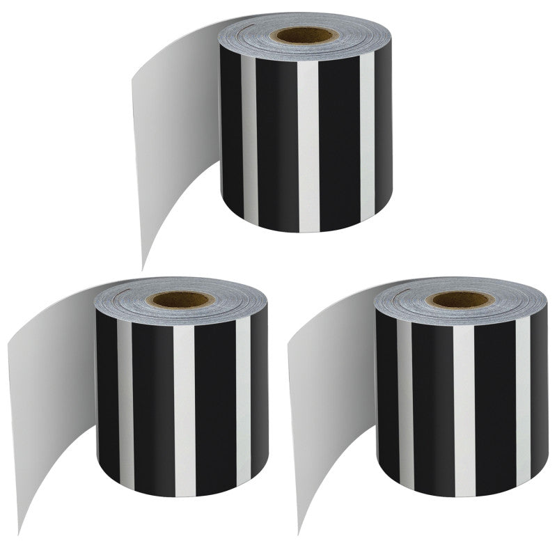 CARSON DELLOSA EDUCATION - Black and White Vertical Stripes Rolled Straight Border, 65 Feet Per Roll, Pack of 3
