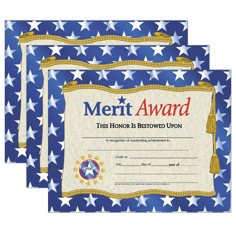 HAYES PUBLISHING - Merit Award Certificate, 8.5" x 11", 30 Per Pack, 3 Packs