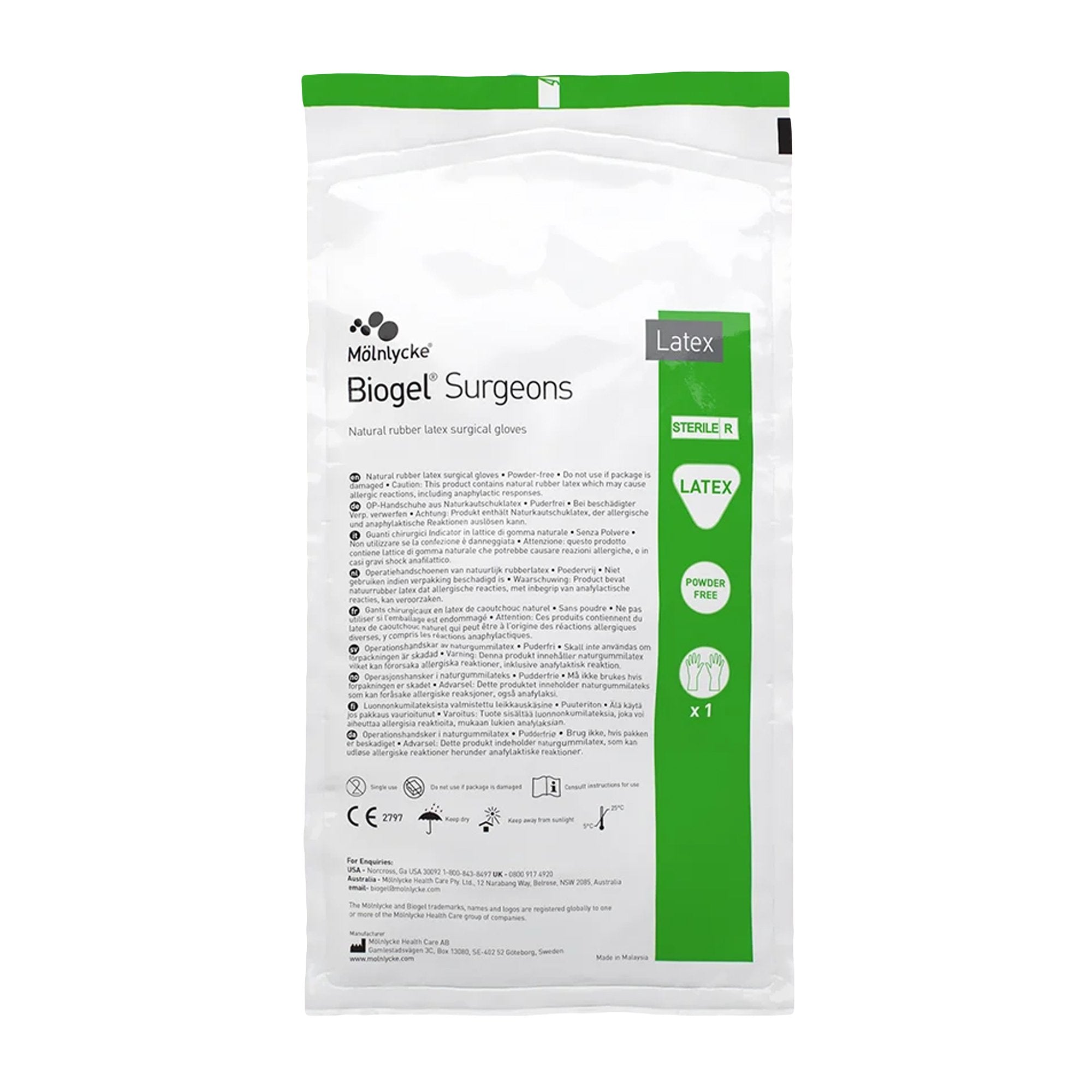 Molnlycke - Surgical Glove Biogel® Surgeons Size 6.5 Sterile Latex Standard Cuff Length Micro-Textured Straw Not Chemo Approved [50/BX]