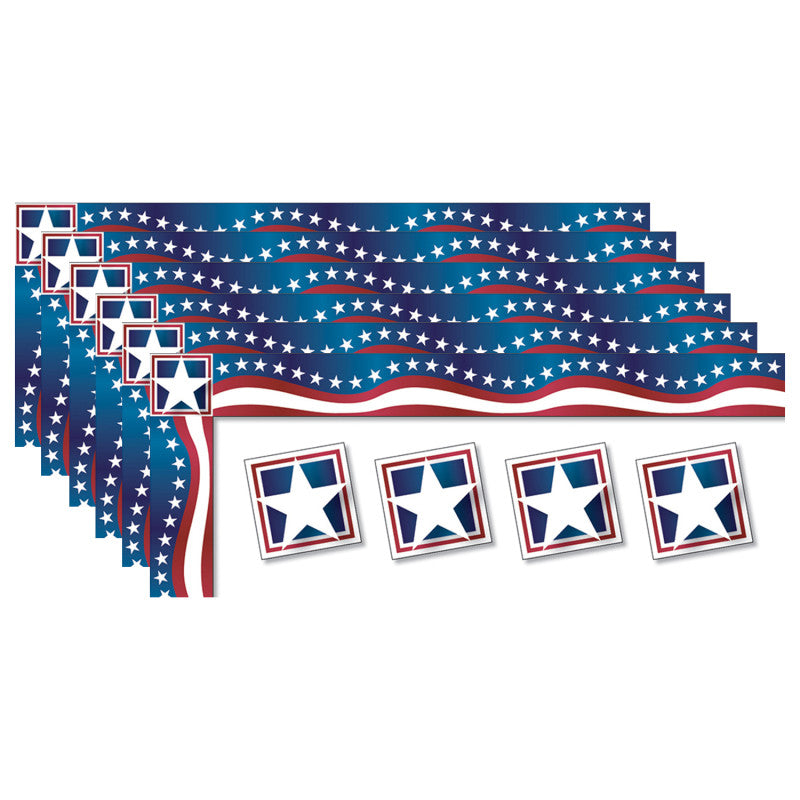 NORTH STAR TEACHER RESOURCES - All Around the Board Trimmer, Stars & Stripes, 43 Feet Per Pack, 6 Packs