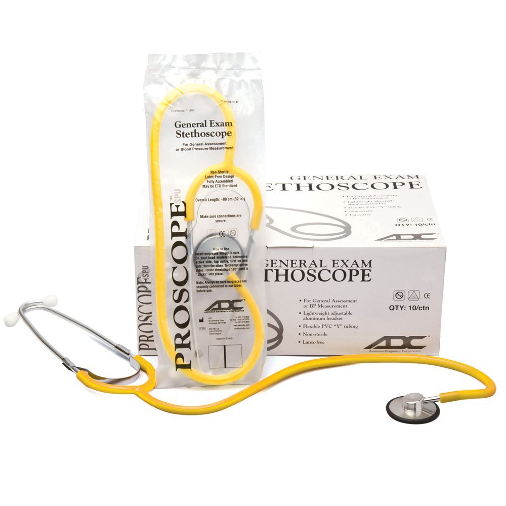 American Diagnostic Corp - General Exam Stethoscope Proscope™ 660 Yellow 1-Tube 22 Inch Tube Single Sided Chestpiece [50/CS]
