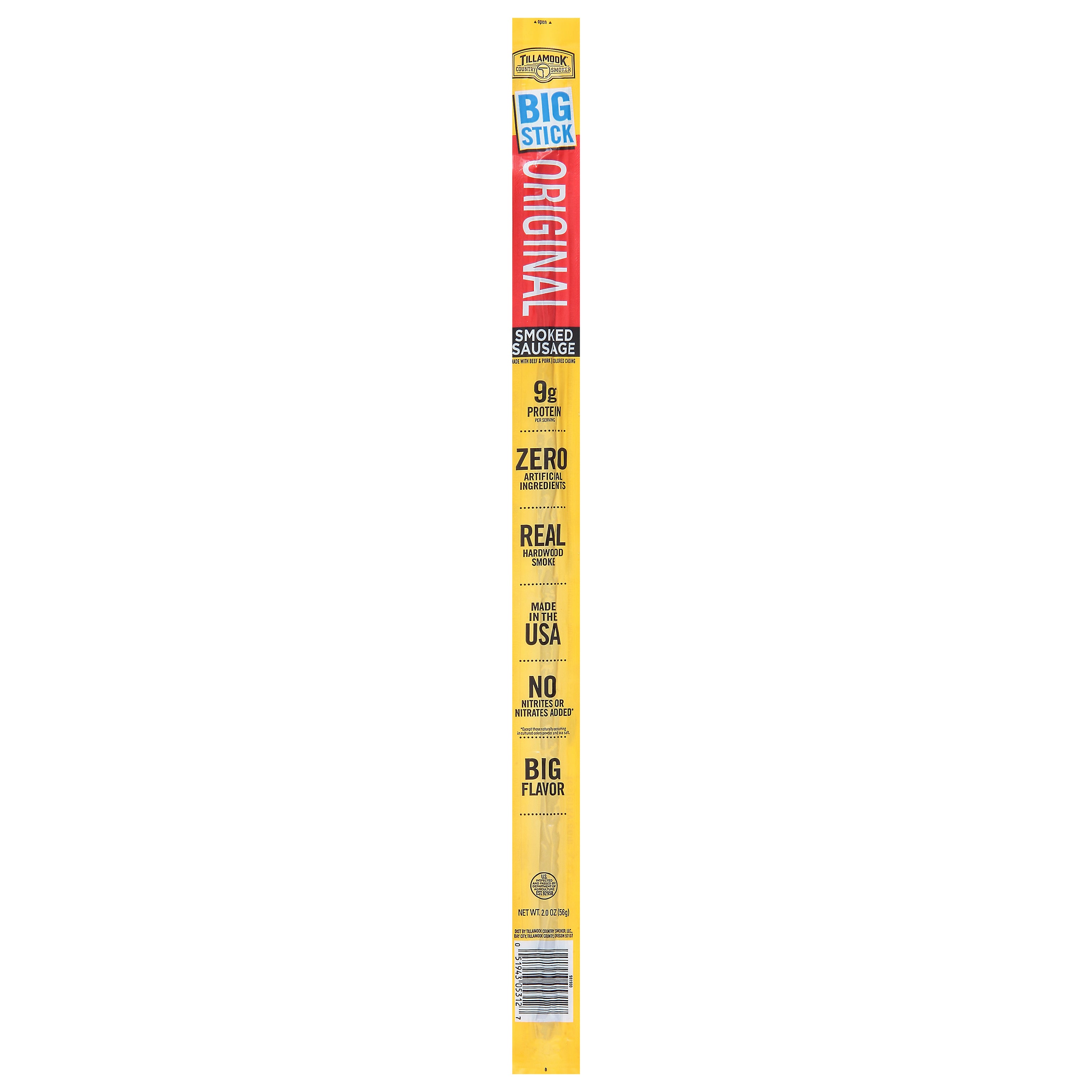 Tillamook Country Smoker Big Stick Smoked Original Sausage 2.0 oz - Case of 24