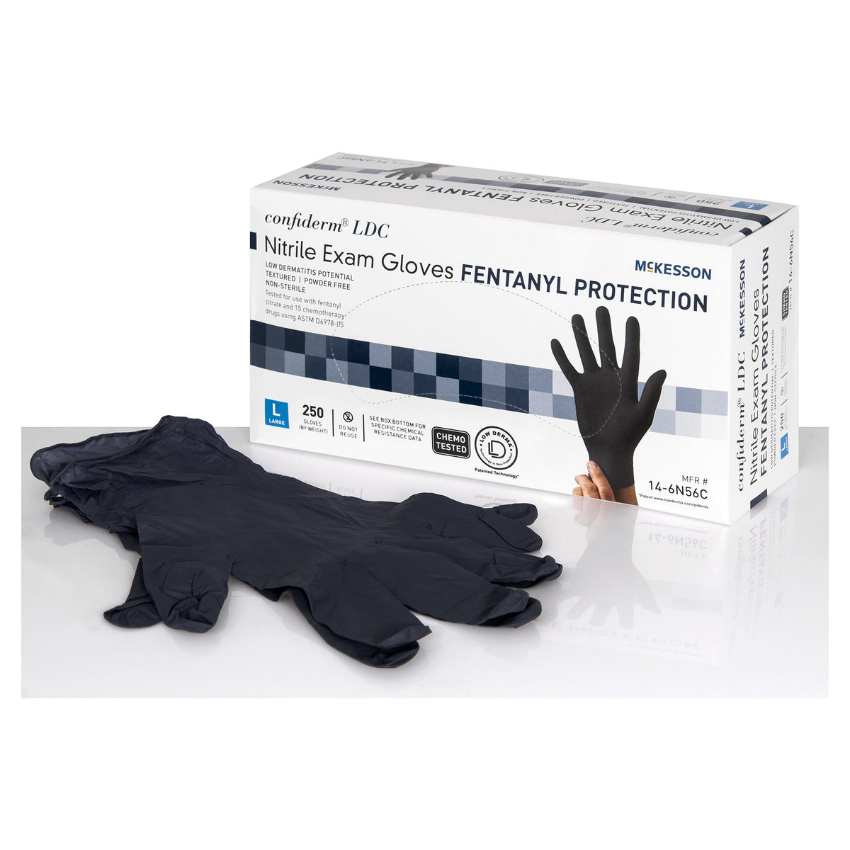 McKesson Brand - Exam Glove McKesson Confiderm® LDC Large NonSterile Nitrile Standard Cuff Length Fully Textured Black Chemo Tested / Fentanyl Tested [250/BX]