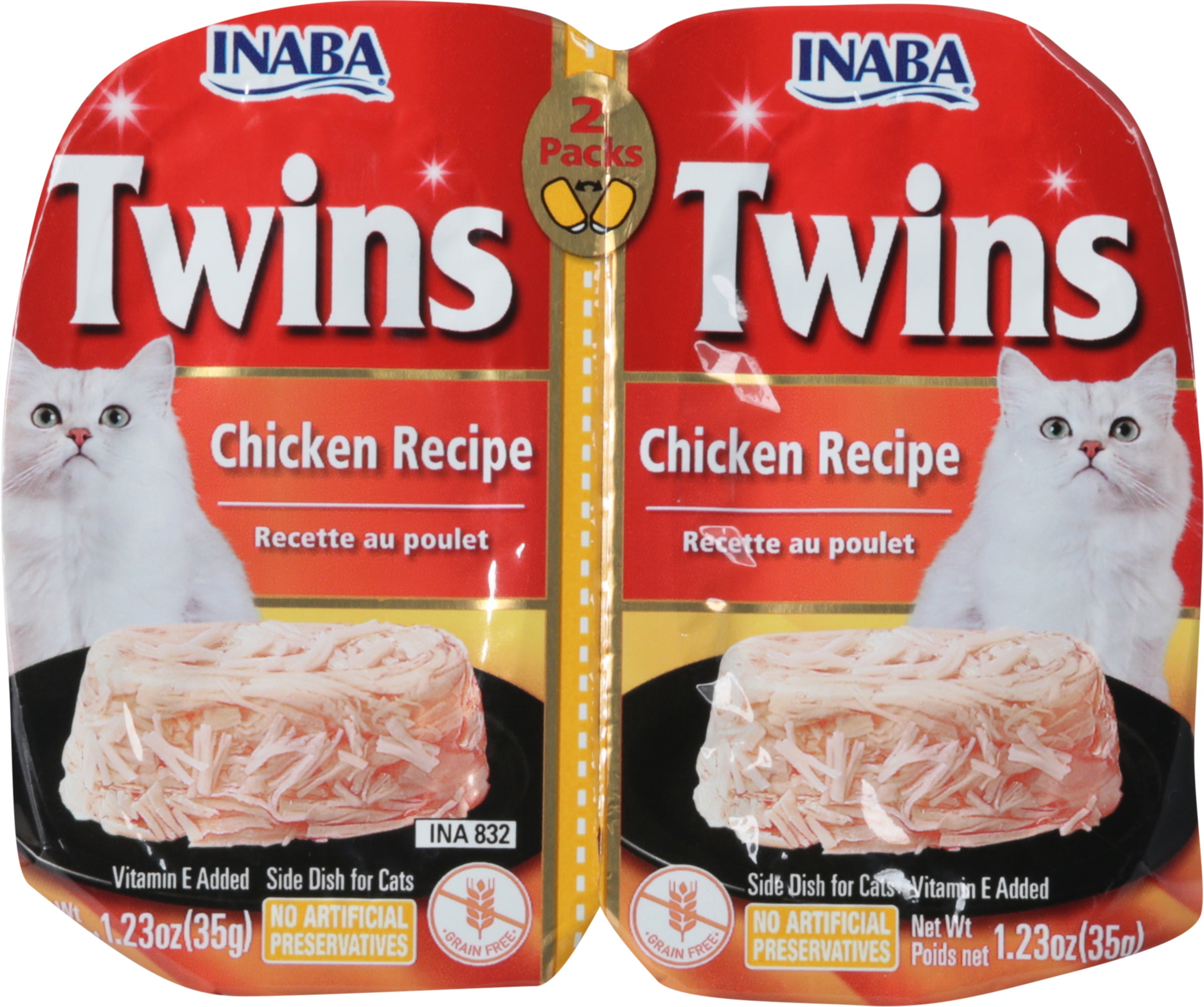 Inaba Twins 2 Packs Chicken Recipe Side Dish for Cats 2 - 1.23 oz Packs - Case of 8
