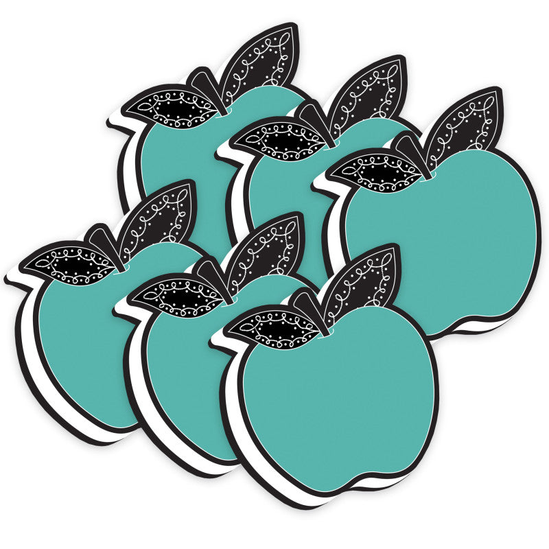 ASHLEY PRODUCTIONS - Magnetic Whiteboard Eraser, Teal Apple with Chalk Loop Leaves, Pack of 6