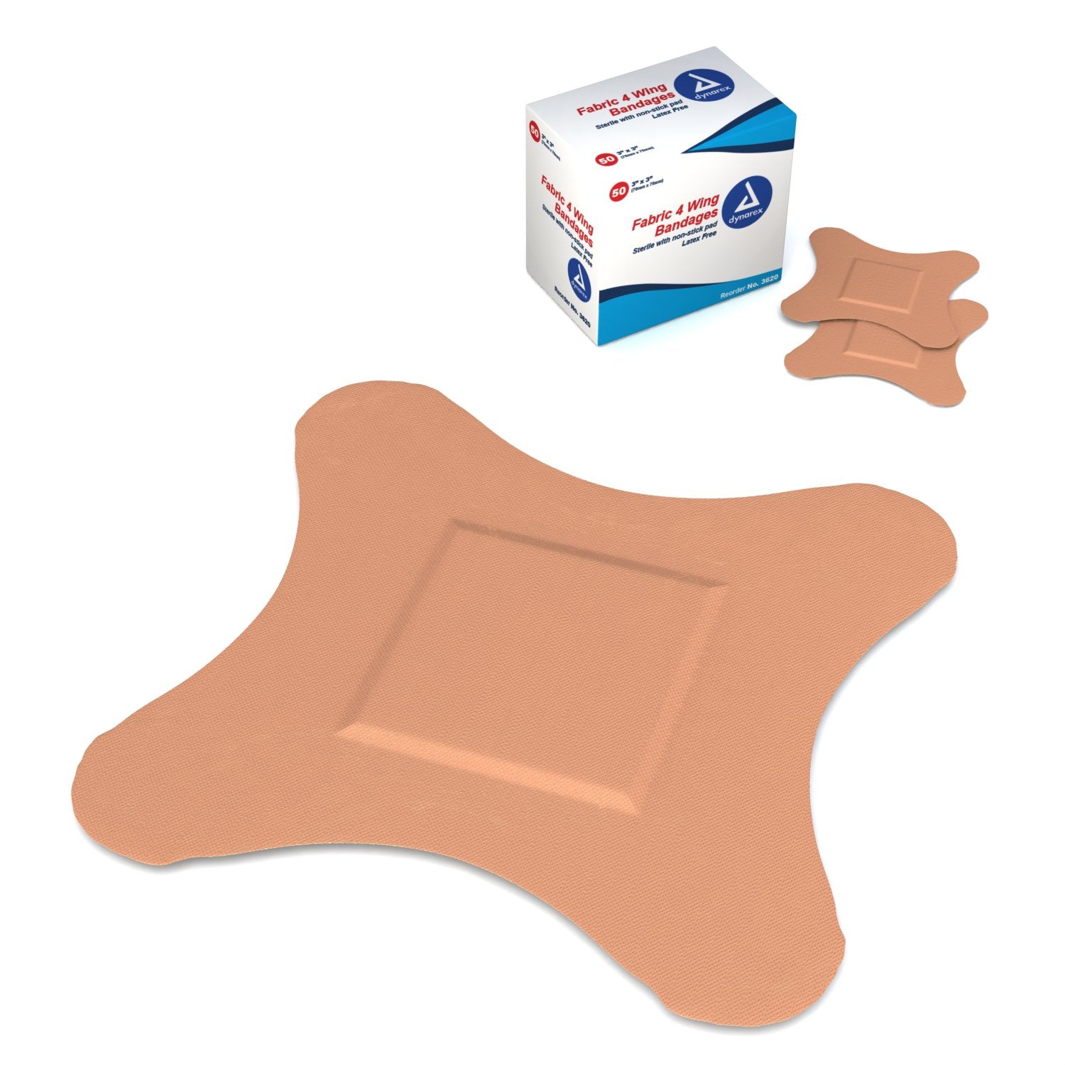 Dynarex - Adhesive Strip Dynarex 3 X 3 Inch Fabric 4-Wing Tan Sterile [1200/CS]