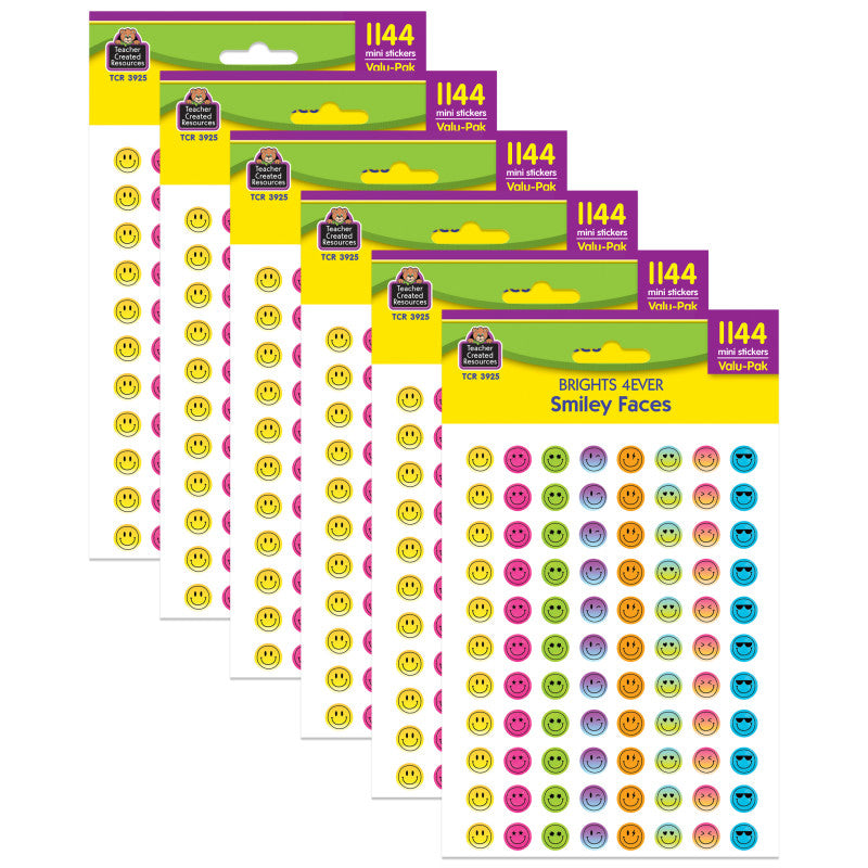 TEACHER CREATED RESOURCES - Brights 4Ever Smiley Faces Mini Stickers Valu-Pack, 1144 Per Pack, 6 Packs