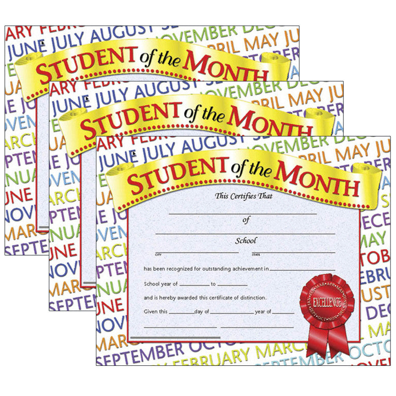 HAYES PUBLISHING - Student of the Month Certificate, 8.5" x 11", 30 Per Pack, 3 Packs (H-VA628-3)