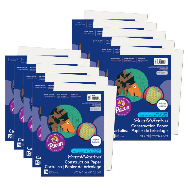 PRANG - Construction Paper, White, 9" x 12", 50 Sheets Per Pack, 10 Packs (PAC9203-10)