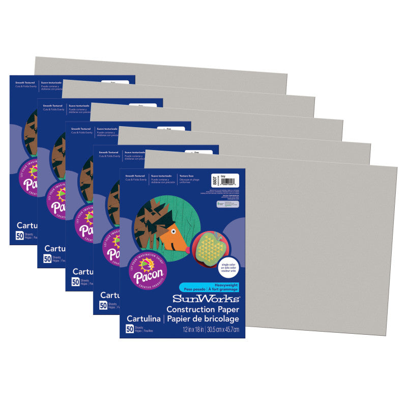 PRANG - Construction Paper, Gray, 12" x 18", 50 Sheets Per Pack, 5 Packs (PAC8807-5)