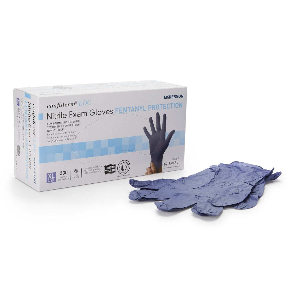 McKesson Brand - Exam Glove McKesson Confiderm® LDC X-Large NonSterile Nitrile Standard Cuff Length Fully Textured Blue Chemo Tested / Fentanyl Tested [230/BX]