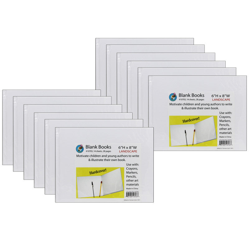 ASHLEY PRODUCTIONS - Hardcover Blank Book, 8" x 6" Landscape, White, Pack of 12