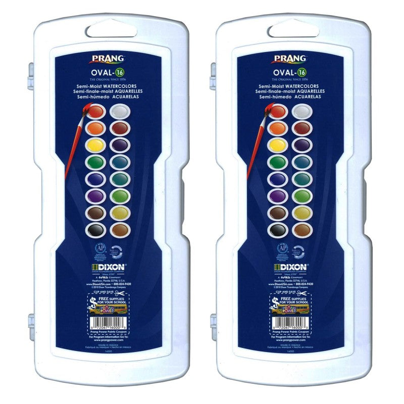 PRANG - Watercolors, Oval Pans, 16 Color Set with Brush, Set of 2