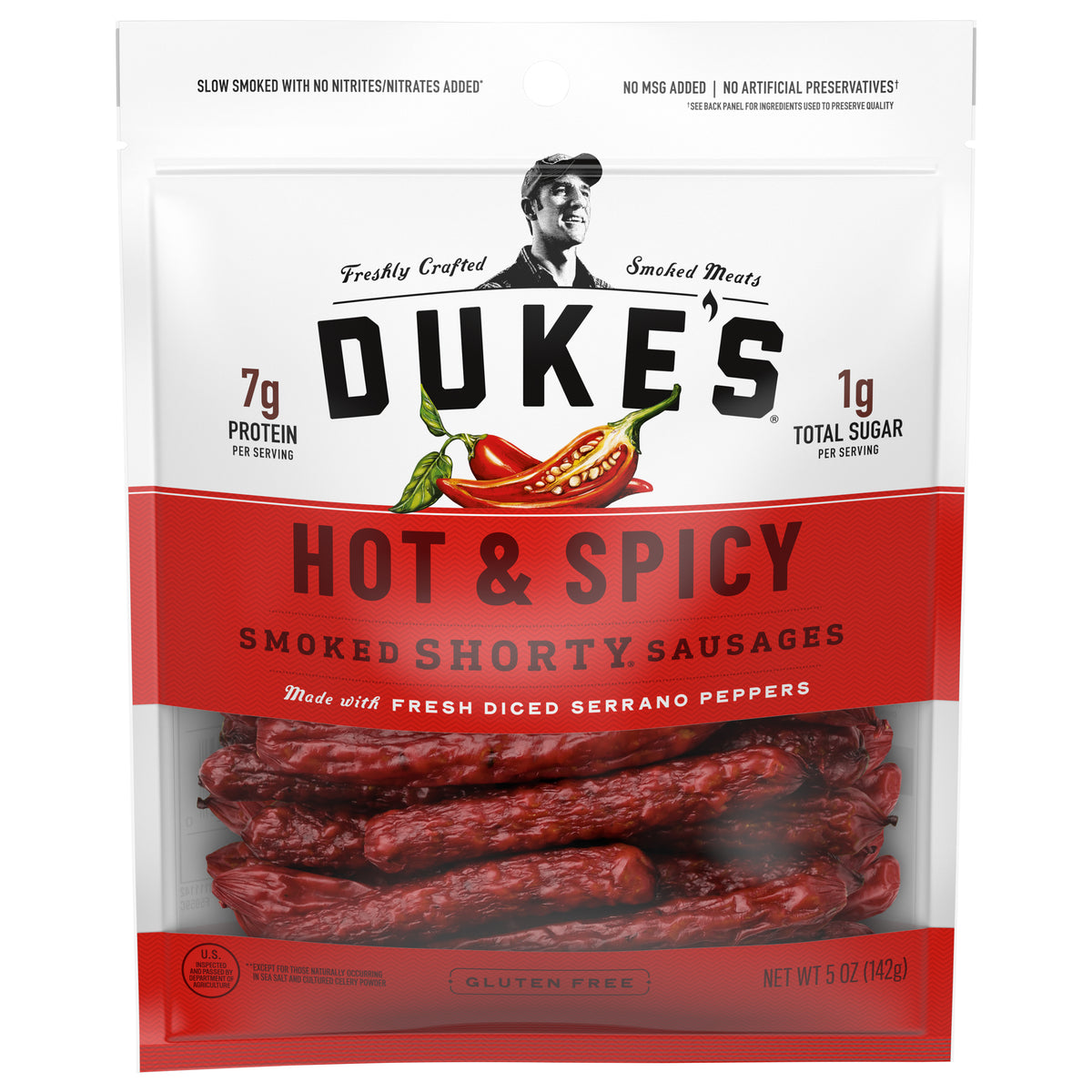 Duke's Smoked Hot & Spicy Shorty Sausages 5 oz - Case of 8