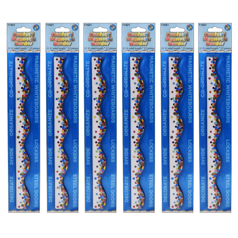 ASHLEY PRODUCTIONS - Magnetic Scallop Border, Confetti, 12 Feet Per Pack, 6 Packs