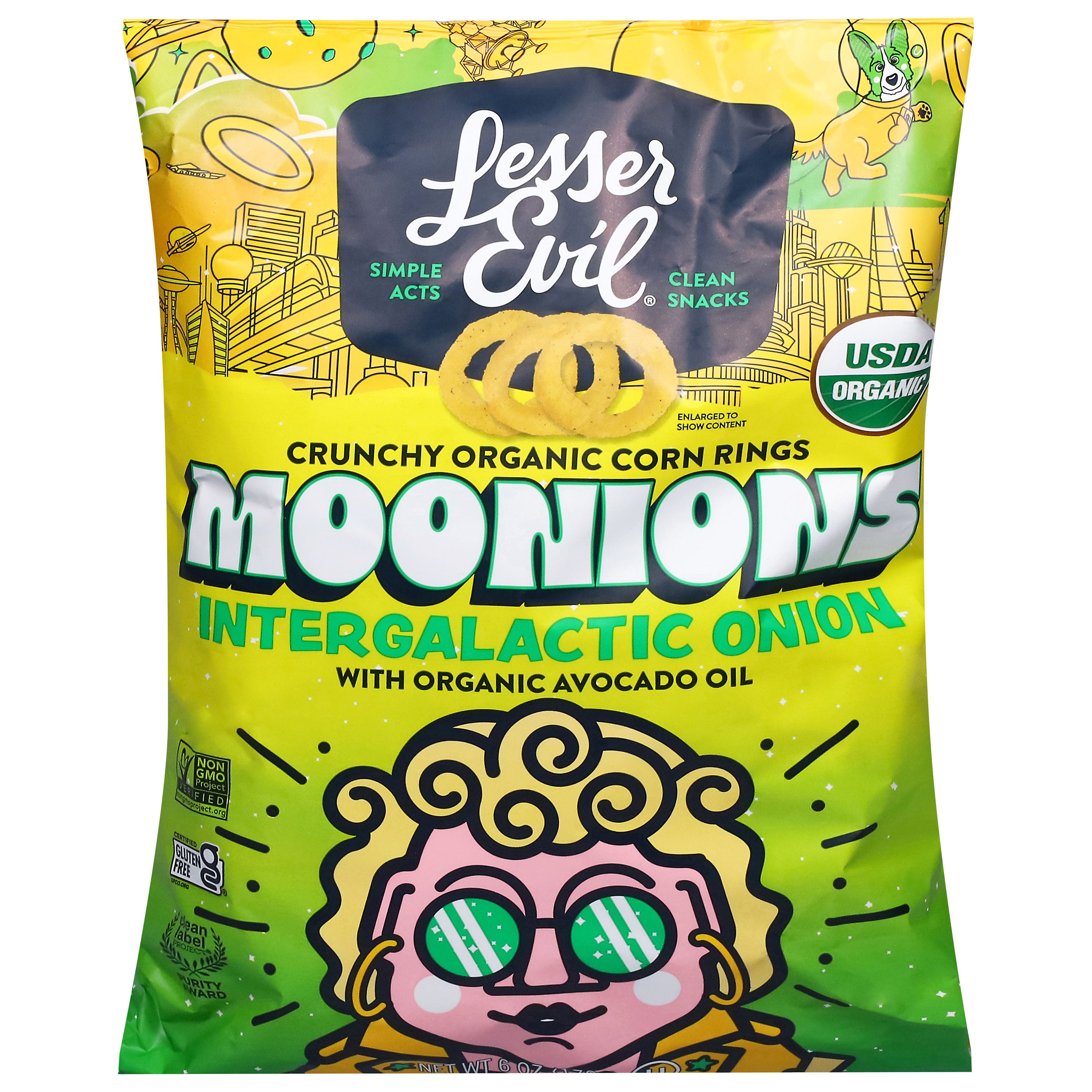 LesserEvil Organic Crunchy Intergalactic Onion Corn Rings 6 oz - Case of 6