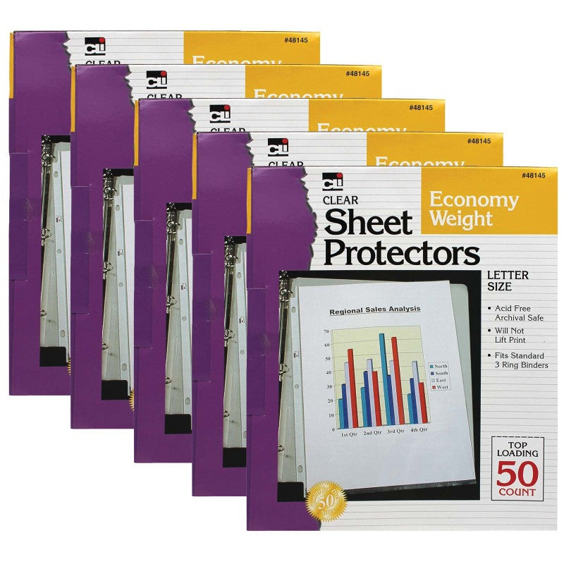 CHARLES LEONARD - Sheet Protectors, Economy Weight, Letter Size, Clear, 50 Per Box, 5 Boxes