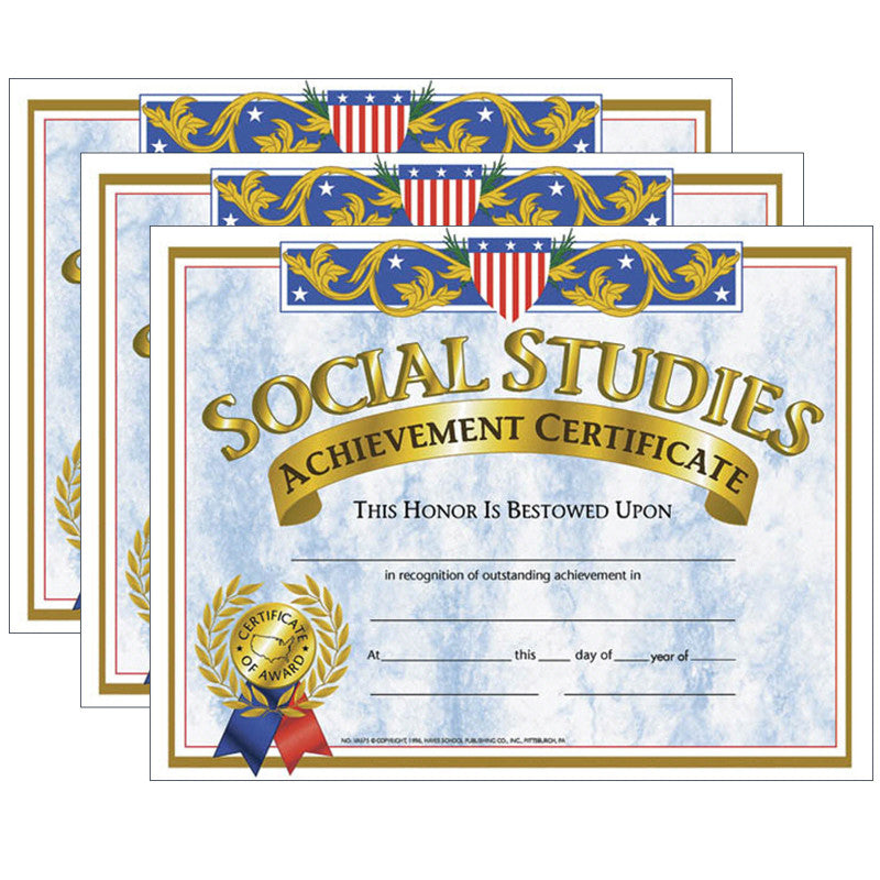 HAYES PUBLISHING - Social Studies Achievement Certificate, 30 Per Pack, 3 Packs (H-VA575-3)