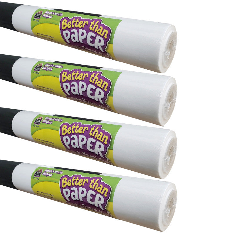 TEACHER CREATED RESOURCES - Better Than Paper® Bulletin Board Roll, 4' x 12', Black & White Stripes, Pack of 4