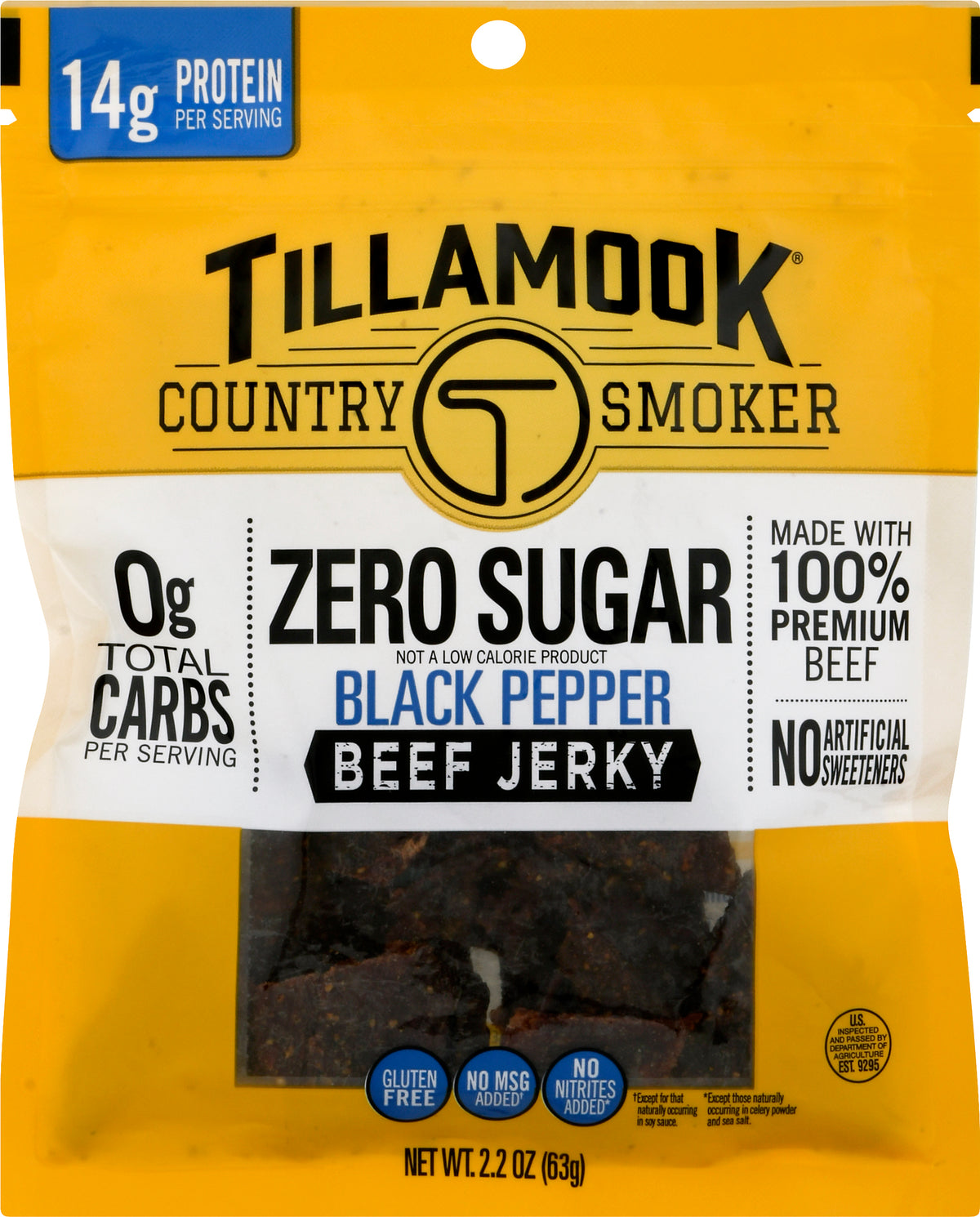 Tillamook Country Smoker Zero Sugar Black Pepper Beef Jerky 2.2 oz - Case of 12