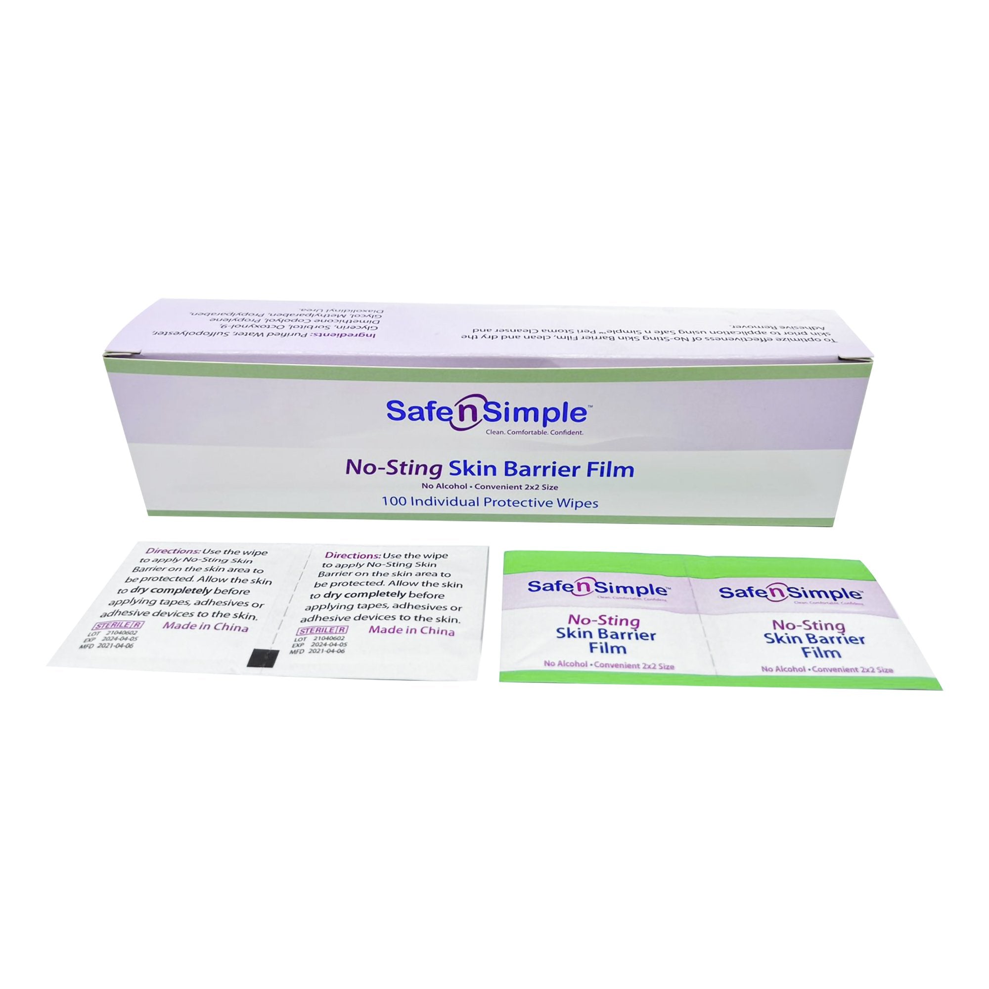 Safe N Simple - Skin Barrier Wipe Safe N Simple™ No-Sting 60% / 20% Strength Purified Water / Polyvinylpyrrolidone / Glycerin / Propylene Glycol Individual Packet Sterile [100/BX]