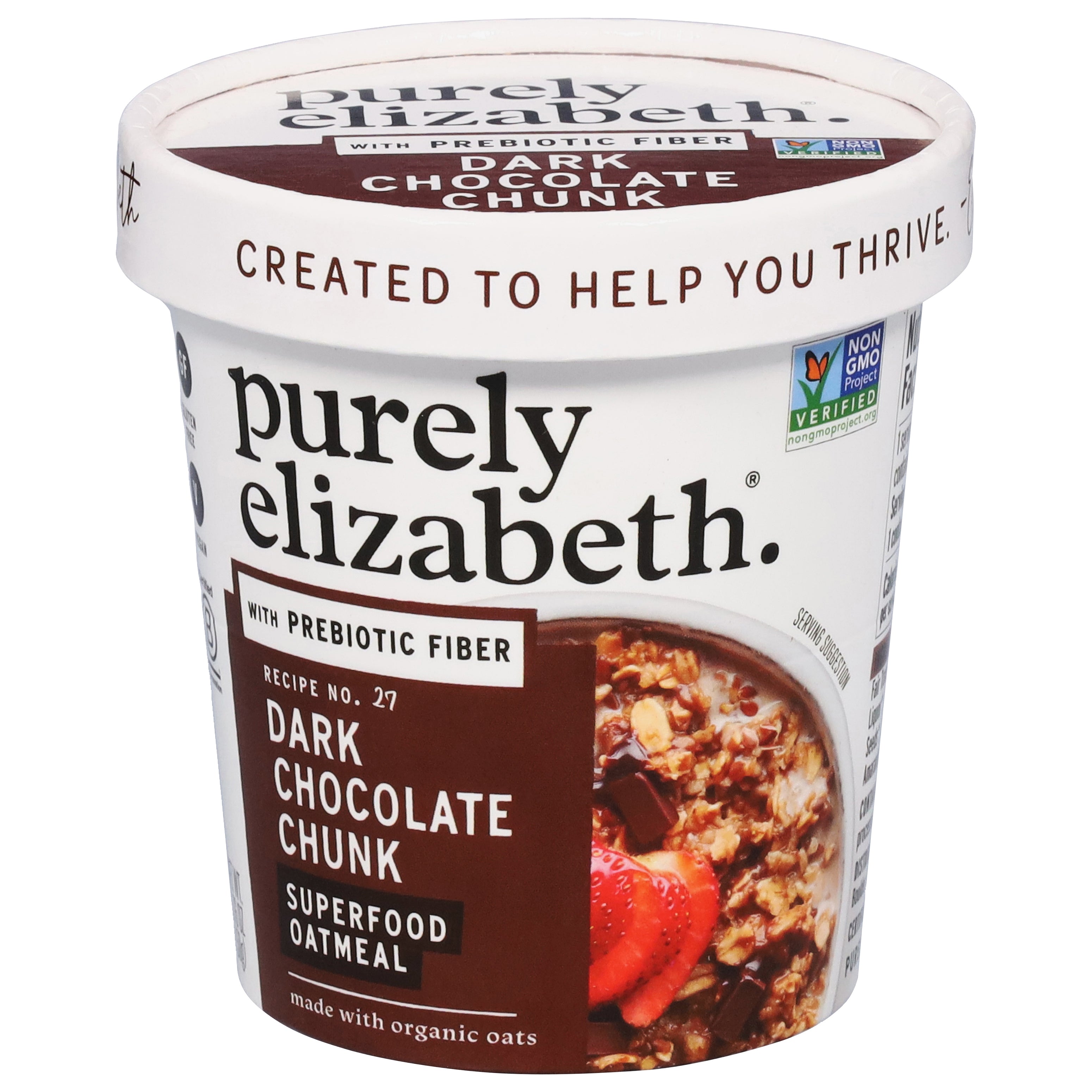 Purely Elizabeth Dark Chocolate Chunk Superfood Oatmeal with Prebiotic Fiber Cup 1.76 oz - Case of 12
