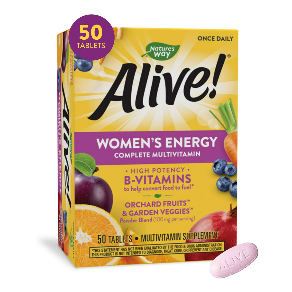 Nature's Way Brands LLC - Multivitamin Supplement Alive!® Women’s Energy Complete Vitamin A / Vitamin C 900 mcg / 90 mg Strength Tablet 50 per Box [50/BX]