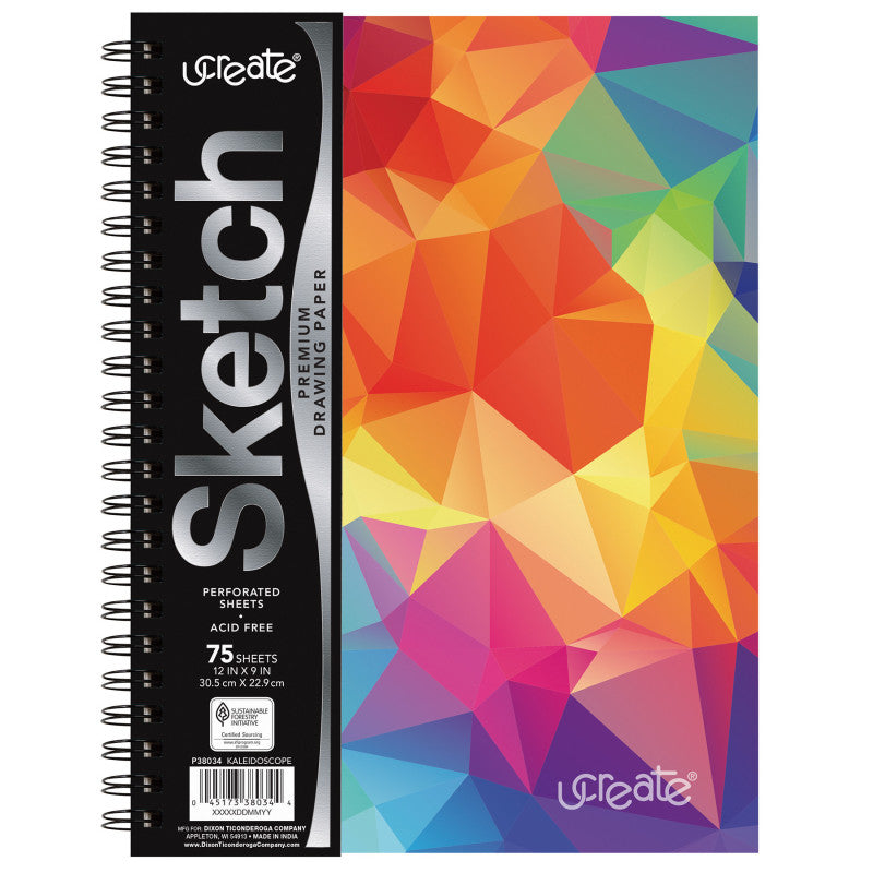 Fashion Poly Sketch Book, 9" x 12", 75 Sheets, Kaleidoscope Design